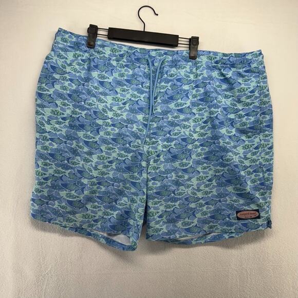 Vineyard Vines Swim Trunks Men's 2XL Blue Shark Fish Geometric All over Lined - Picture 1 of 10